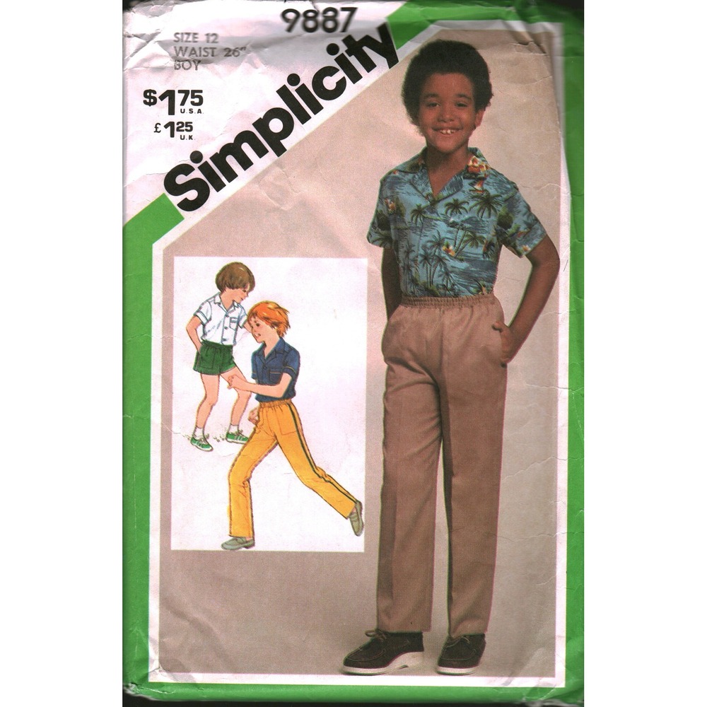 Vintage Simplicity 9887 Boys Pants Shorts Shirt Sewing Pattern Size 12 Waist‎ 26